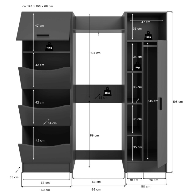 Furnilux Wasmachineombouw 3-delige set free 166x195x62 cm, antraciet 3389173 large