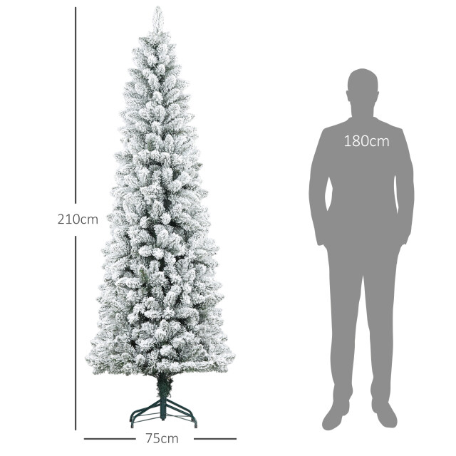Homcom 4goodz kunstkerstboom slank met sneeuw 210cm groen/ 3389868 large