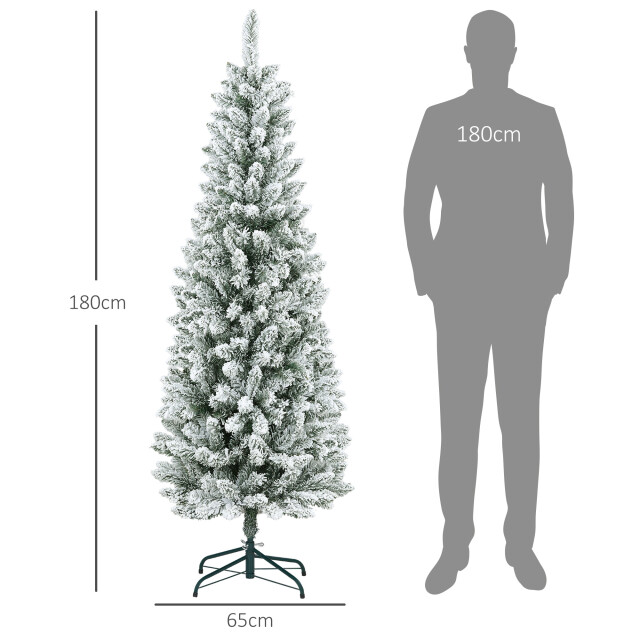Homcom 4goodz kunstkerstboom slank met sneeuw 180 cm groen/ 3389867 large