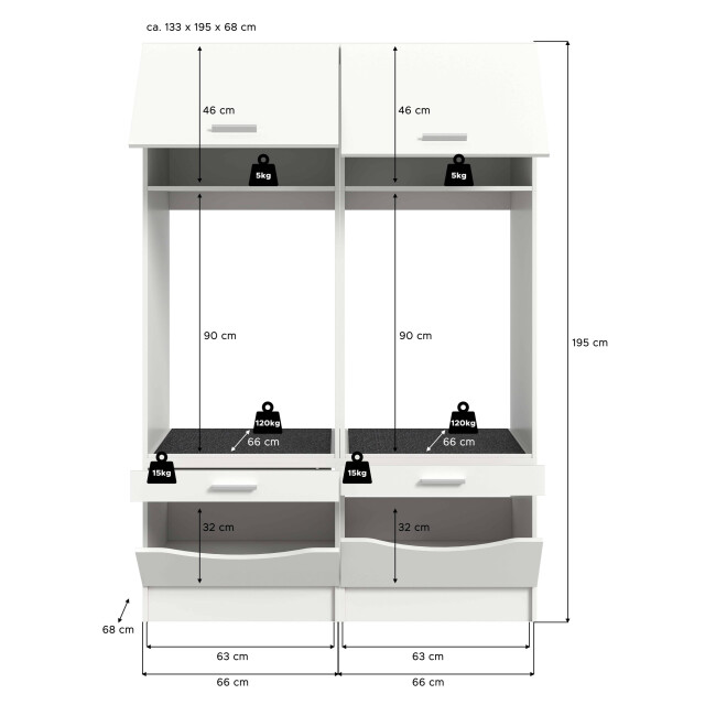 Furnilux Wasmachine ombouw 2 delige set 133 cmx195 cmx68 cm 3389126 large