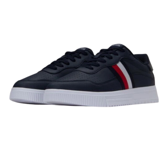 Tommy Hilfiger Heren supercup stripe leren trainers UTPP6779_navyblue large