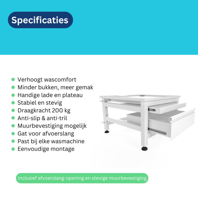 Wasophoogte Wasmachine verhoger – novapro met lade en plateau wit 3390528 large