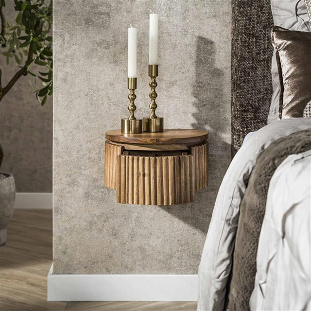 Hoyz nachtkastje wave rond zwevend 1 lade xs massief mango 3222870 large