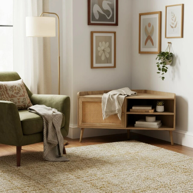 CaliCosy Hoek tv-meubel met 1 deur en rotan front en 2 open nissen l120 cm palmo 3392062 large