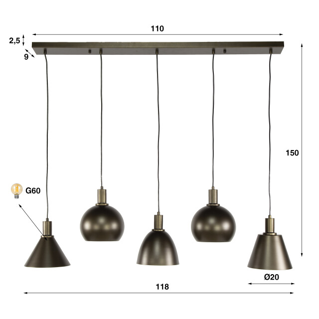 Hoyz hanglamp metallo mix 5-lichts sienna 3275186 large