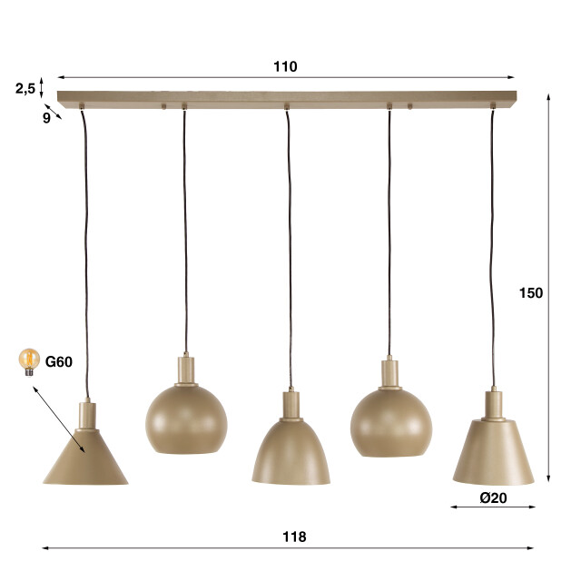 Hoyz hanglamp metallo mix 5-lichts - 3275185 large