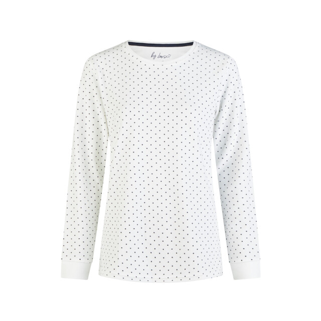 By Louise Dames winter pyjama set lang badstof wit/donkerblauw gestreept BL-6157-02 large