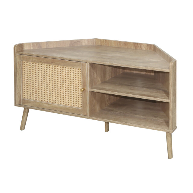 CaliCosy Hoek tv-meubel met 1 deur en rotan front en 2 open nissen l120 cm palmo 3392062 large