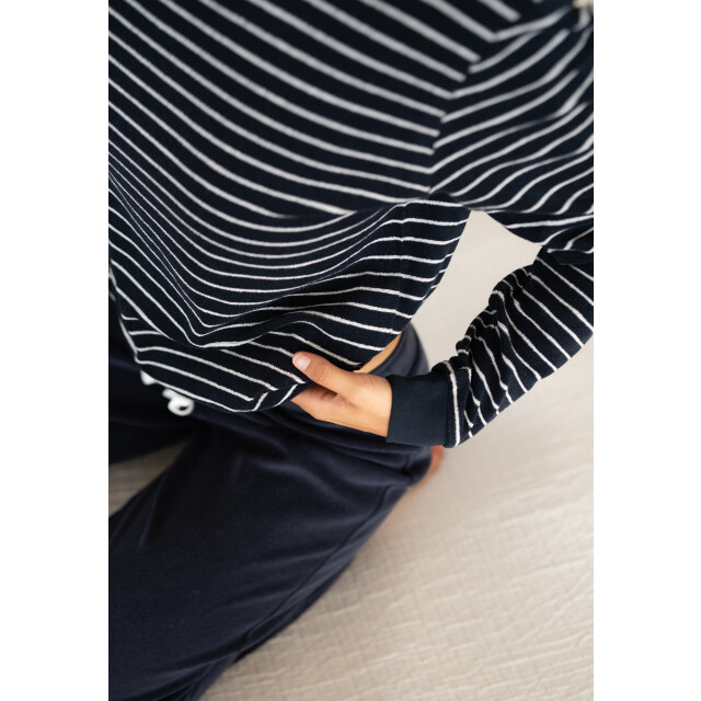 By Louise Dames winter pyjama set lang badstof donker gestreept BL-6158-02 large