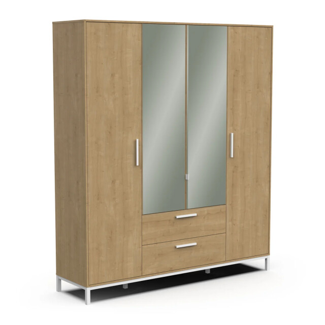 CaliCosy Armoire 4 portes ouvrantes, 2 miroirs et 2 tiroirs décor chêne et blanc mat h220 3394085 large