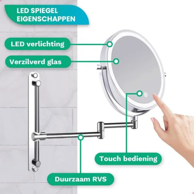 Mirlux Make-up spiegel oplaadbaar chroom 1-7x vergroting 3083718 large