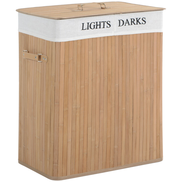 4goodz Wasmand bamboe met deksel 2 vakken 100 liter - 3404379 large