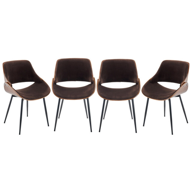 Signature Set van 4 stoelen met walnootafwerking en bruine fluwelen zitting mannix 2929606 large