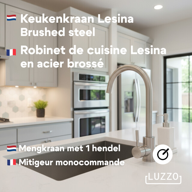 Luzzo ® lesina keuken­ mengkraan brushed steel – hoog model ronde uitloop 100% 3408998 large