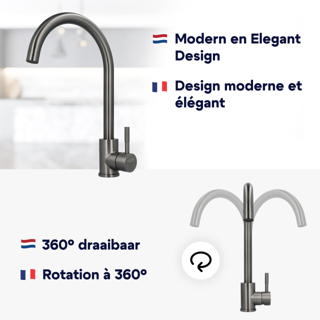 Luzzo ® lesina keuken­ mengkraan gun metal – hoog model ronde uitloop 100% 3408999 large