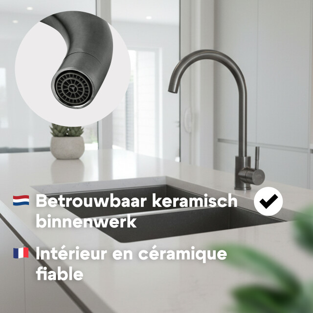 Luzzo ® lesina keuken­ mengkraan gun metal – hoog model ronde uitloop 100% 3408999 large