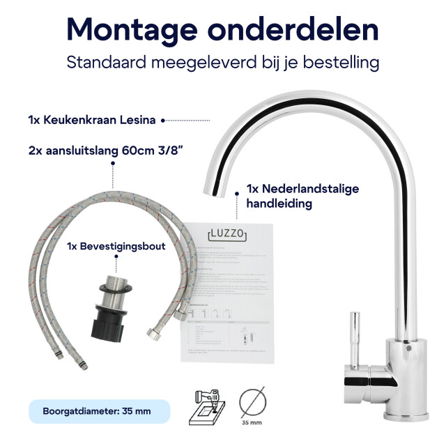 Luzzo ® lesina keuken­ mengkraan chroom – hoog model ronde uitloop 100% 3408997 large