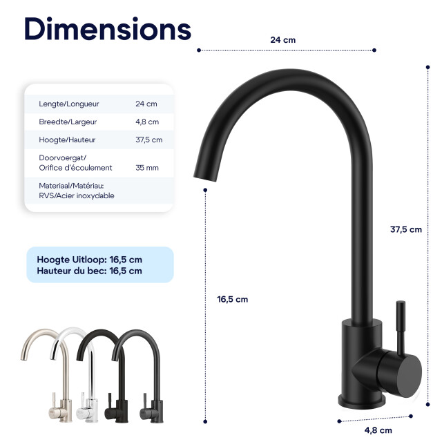 Luzzo ® lesina keuken­ mengkraan mat – hoog model ronde uitloop 100% 3409000 large