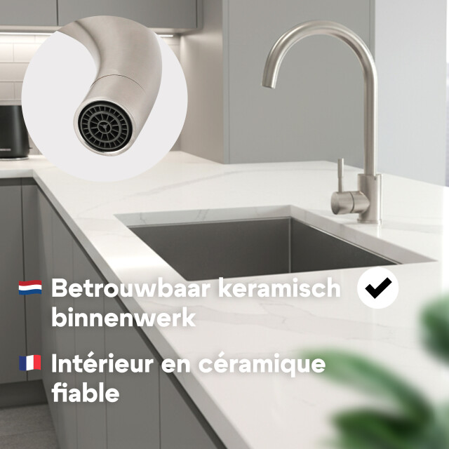 Luzzo ® lesina keuken­ mengkraan brushed steel – hoog model ronde uitloop 100% 3408998 large