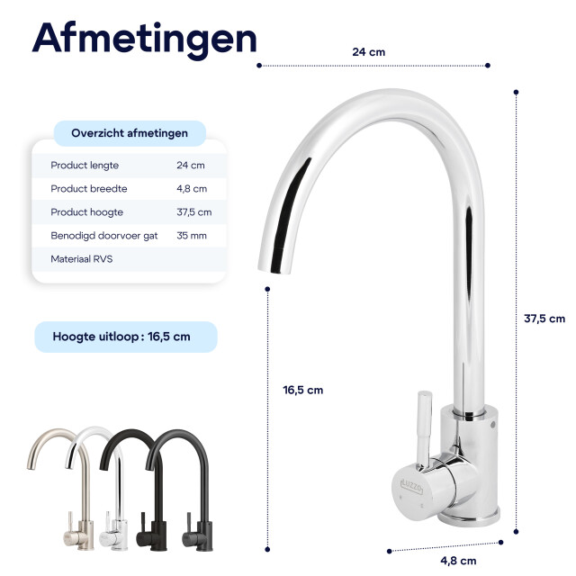 Luzzo ® lesina keuken­ mengkraan chroom – hoog model ronde uitloop 100% 3408997 large