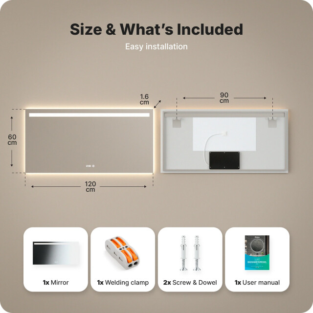 Mirlux Badkamerspiegel 120x60cm frameloos 3411348 large