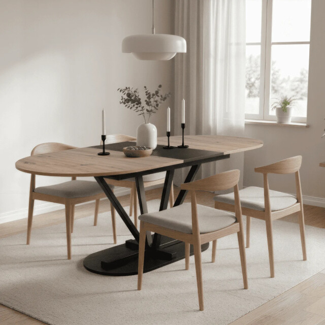 CaliCosy Uitschuifbare eettafel van 160 tot 200 cm in eiken artisan decor en zwart - 3413293 large