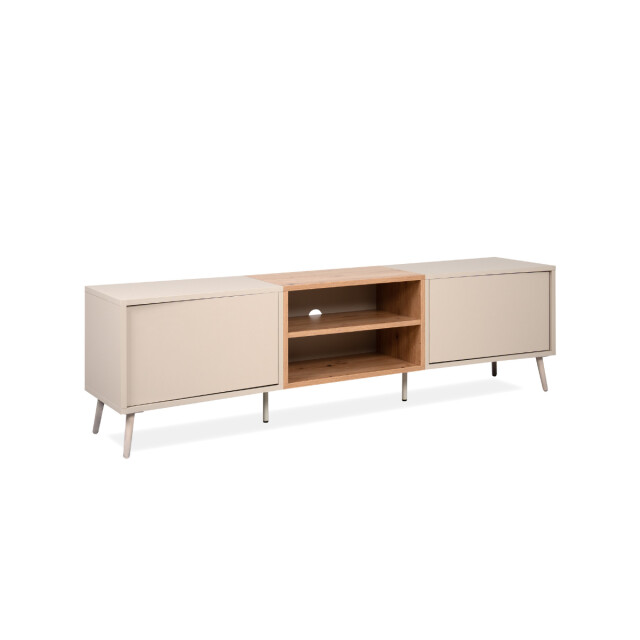 CaliCosy Tv-meubel met 2 niches, 2 deuren in zanddecor en eikenhout, l175 cm myr 3413296 large