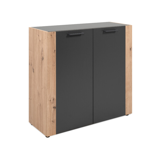 CaliCosy Commode met 2 deuren, zwarte poten, decor grijs antraciet en ambachtelijk eiken 3413309 large