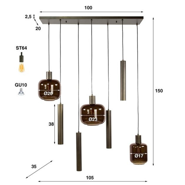 Hoyz hanglamp bronza mix 4+3-lichts sienna brown 3222883 large