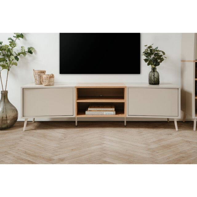 CaliCosy Tv-meubel met 2 niches, 2 deuren in zanddecor en eikenhout, l175 cm myr 3413296 large