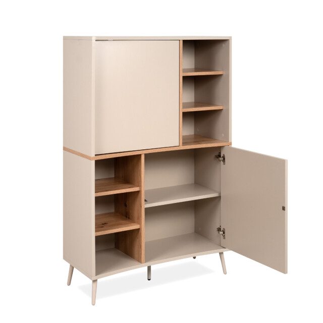 CaliCosy Dressoir met 2 deuren, 6 decoratieve niches in zandkleur en eiken, handgemaakt, 3413295 large