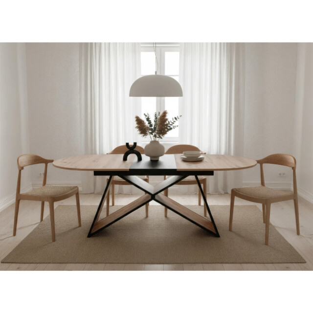 CaliCosy Uittrekbare eettafel van 160 tot 200 cm in eiken artisan decor en zwart tilia 3413294 large