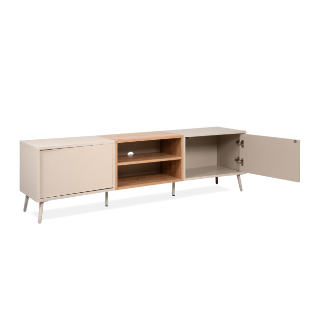 CaliCosy Tv-meubel met 2 niches, 2 deuren in zanddecor en eikenhout, l175 cm myr 3413296 large