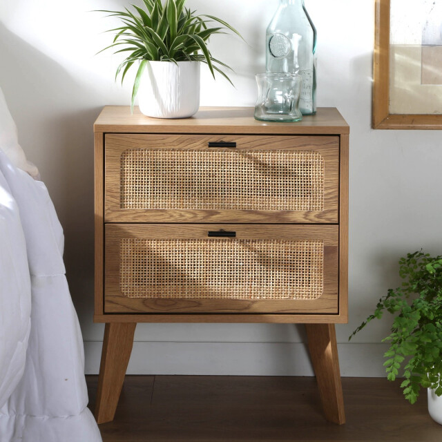CaliCosy Nachtkastje met 2 lades, rotan fronten en decoratieve houten poten l45 cm alia 3034507 large