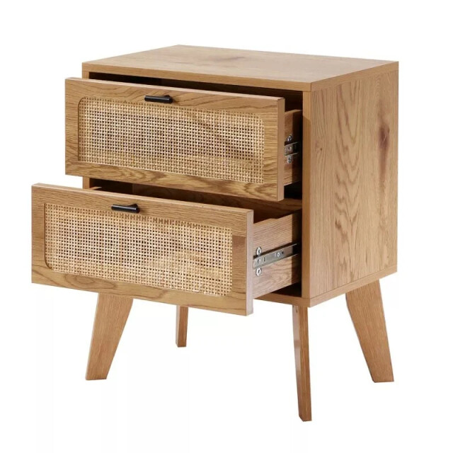 CaliCosy Nachtkastje met 2 lades, rotan fronten en decoratieve houten poten l45 cm alia 3034507 large
