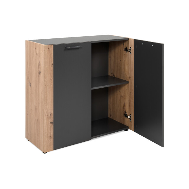 CaliCosy Commode met 2 deuren, zwarte poten, decor grijs antraciet en ambachtelijk eiken 3413309 large