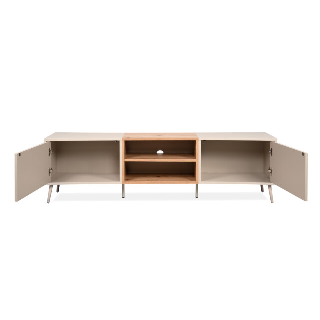 CaliCosy Tv-meubel met 2 niches, 2 deuren in zanddecor en eikenhout, l175 cm myr 3413296 large