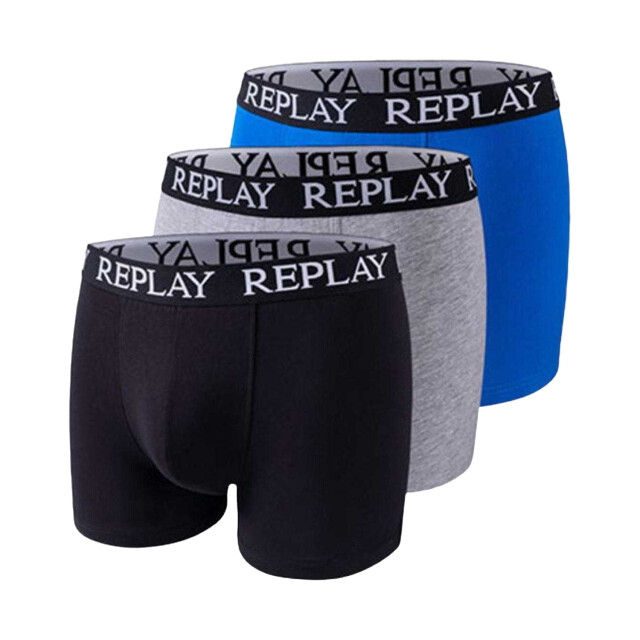 Replay Heren boxershort met gestikt gulpdetail logo (set van 3) UTNA499_blackgreyturquoise large