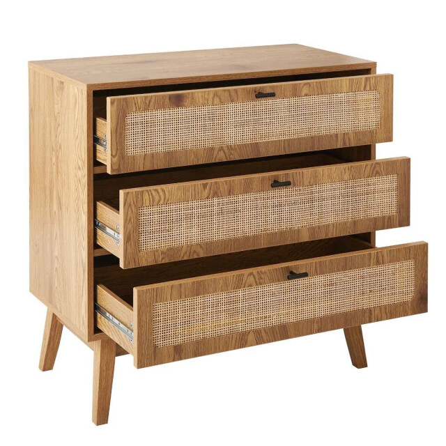 CaliCosy Commode met 3 lades, rotan fronten en houten poten, l80 cm alia 3245911 large