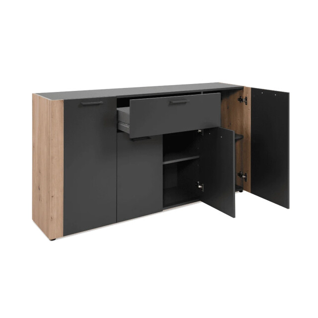 CaliCosy Dressoir met 4 deuren, 1 lade in antracietgrijs en ambachtelijk eiken l162 cm - 3414978 large