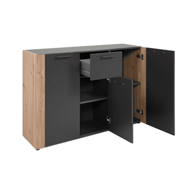 CaliCosy Commode met 3 deuren, 1 lade in antracietgrijs decor en ambachtelijk eiken 3414977 large