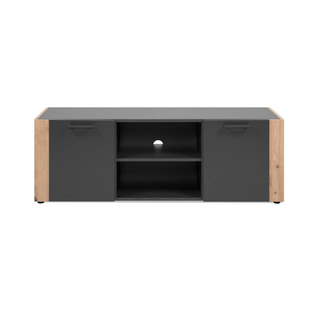 CaliCosy Tv-meubel met 2 deuren, 2 open niches in antracietgrijs en ambachtelijk eiken, 3414982 large