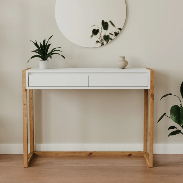 CaliCosy Console met 2 lades, decor wit en eiken, artisan l100 cm nova 3414980 large