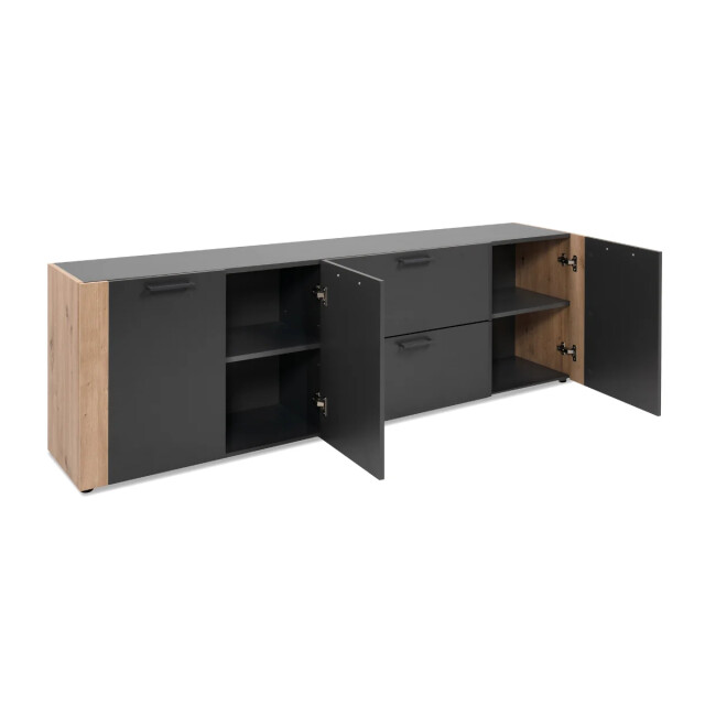 CaliCosy Dressoir met 3 deuren, 2 lades in antracietgrijs decor en eiken, l198 cm luma 3414979 large