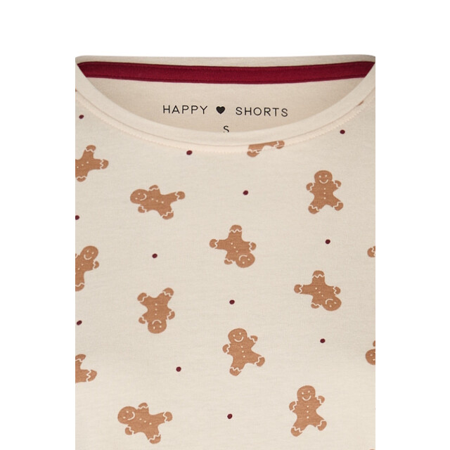Happy Shorts Dames kerst nachthemd lange mouw wit gingerbread HS-1204-offwhite large