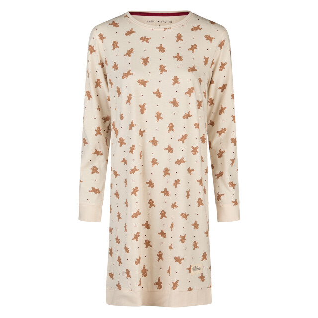 Happy Shorts Dames kerst nachthemd lange mouw wit gingerbread HS-1204-offwhite large