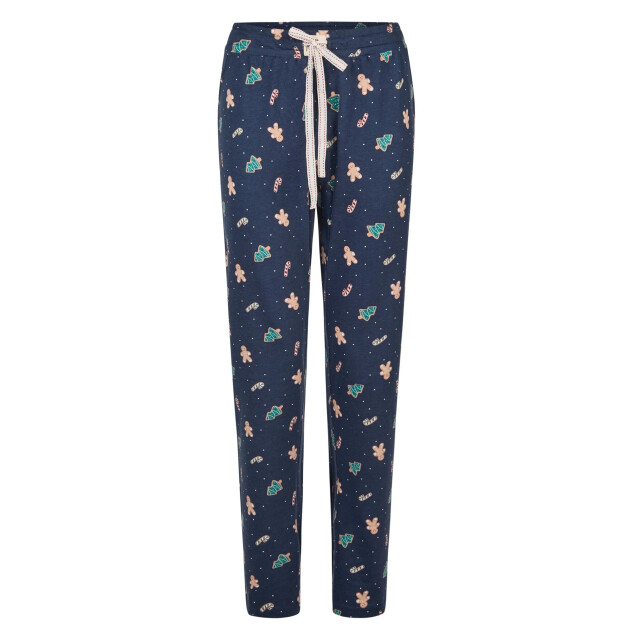 Happy Shorts Dames kerst pyjama set shirt + broek wit/donkerblauw gingerbread HS-1202-HSW-25-3 large