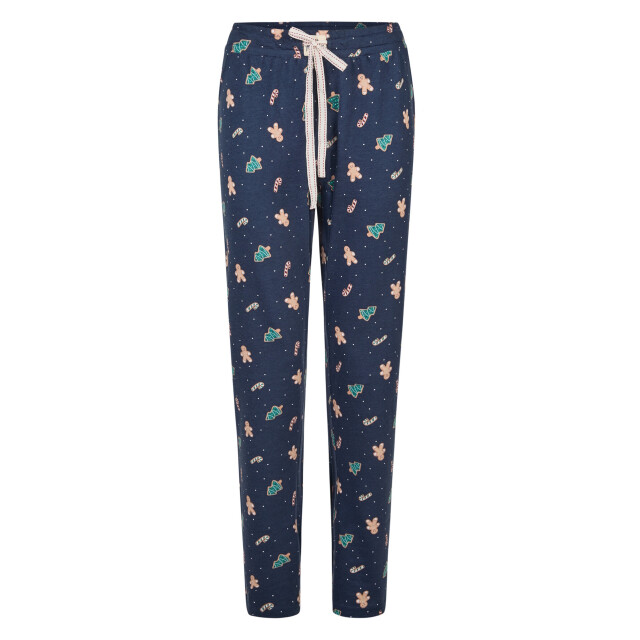 Happy Shorts Dames kerst pyjama set shirt + broek wit/donkerblauw gingerbread HS-1202-HSW-25-3 large