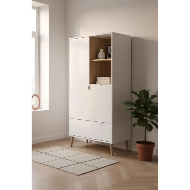 CaliCosy Dressoir met 2 deuren, 2 niches, 1 lade in wit en eiken decor h155 cm klint 3416577 large