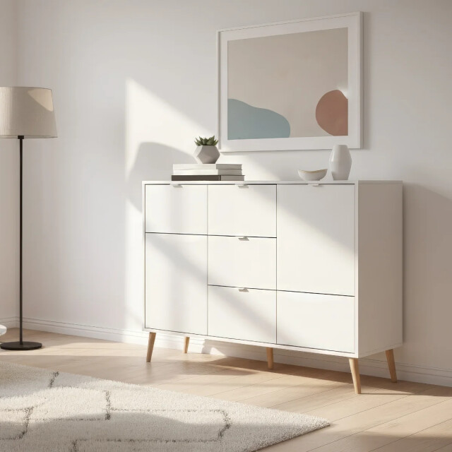 CaliCosy Dressoir met 4 deuren, 3 lades, decor wit en eik l115 cm klint 3416557 large